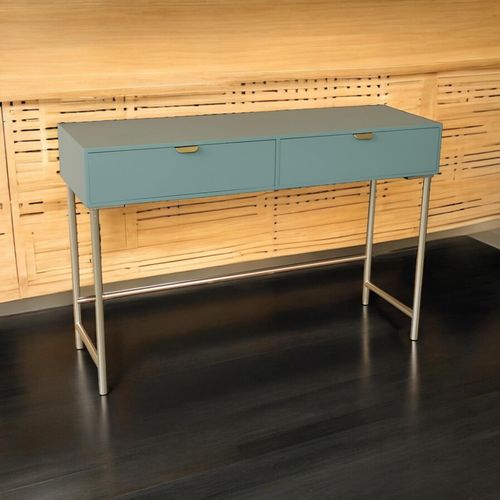 120CM GREEN WOODEN 2 DRAWER SIDE TABLE