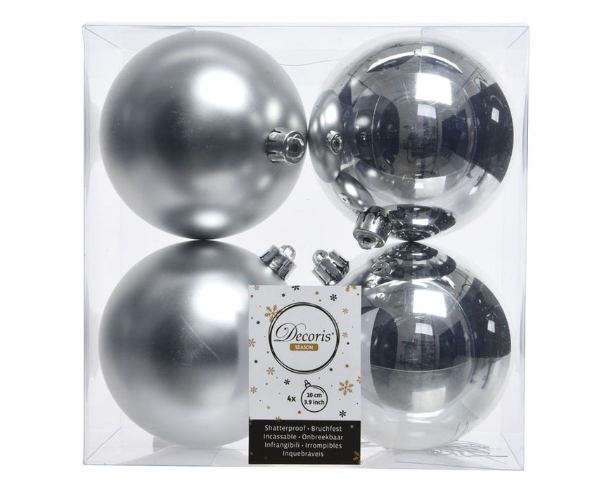 Shatterproof Silver Bauble 10cm Pack of 4 - Christmas