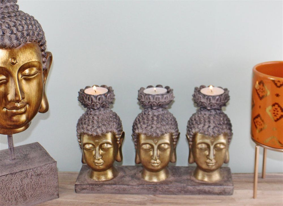 Stylish Triple Candle Holder, Buddha Design