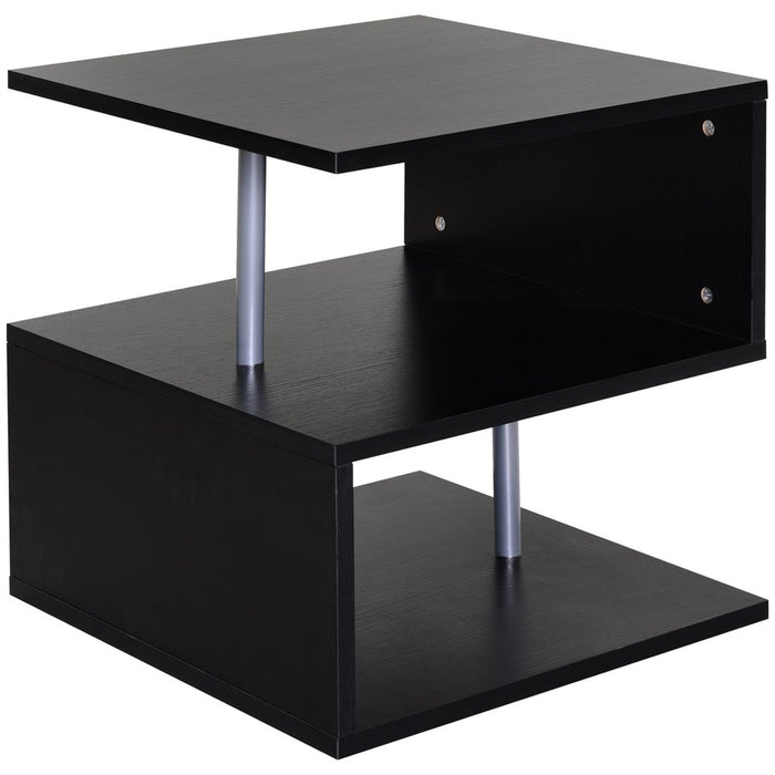 Premium Quality 50cm Black Wooden S Shape Cube Coffee Table - 2 Tier Design - Perfect for Any Space