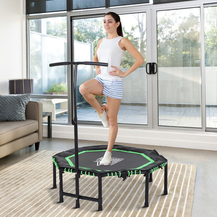 Bounce to Fitness with HOMCOM Foldable Trampoline! Adjustable Handle. Premium Quality. Green.