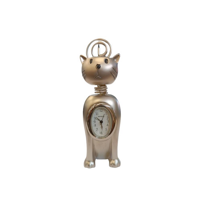 Miniature Clock Silver Plated Cat IMP1081S - CLEARANCE NEEDS RE-BATTERY