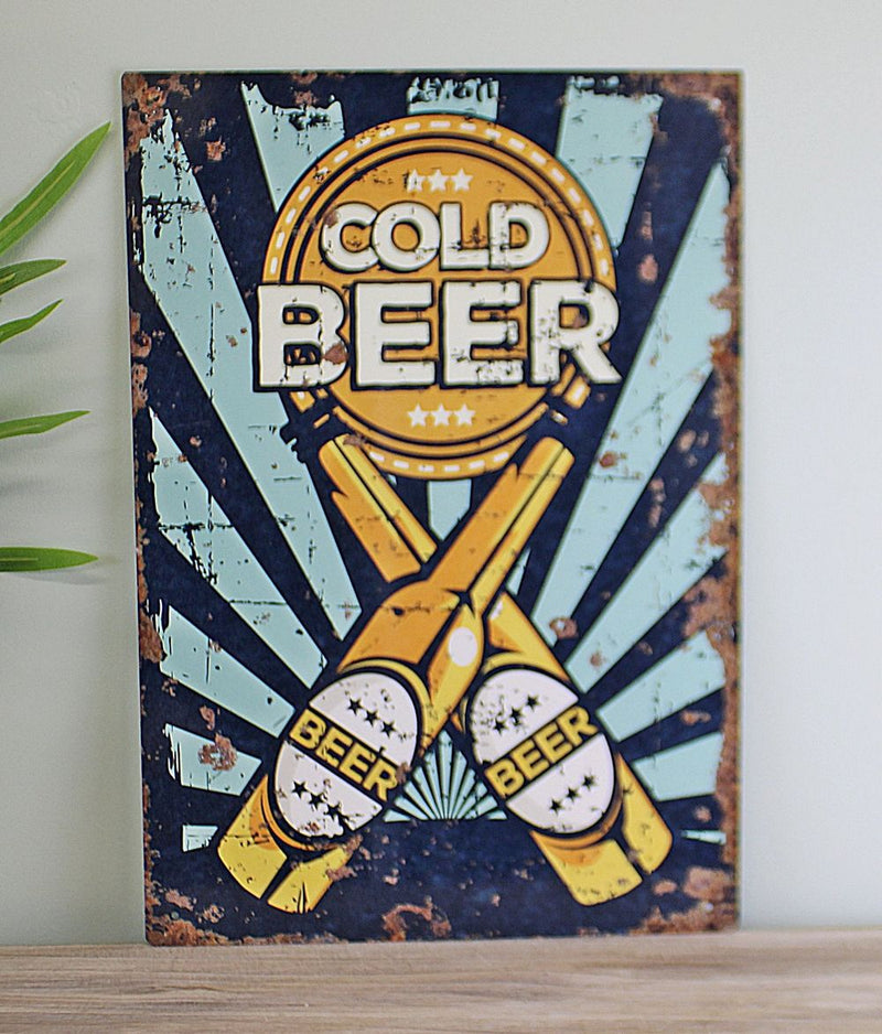 Authentic Vintage Metal Sign - Ice Cold Beer - High Quality Art - Perfect for Home Bar