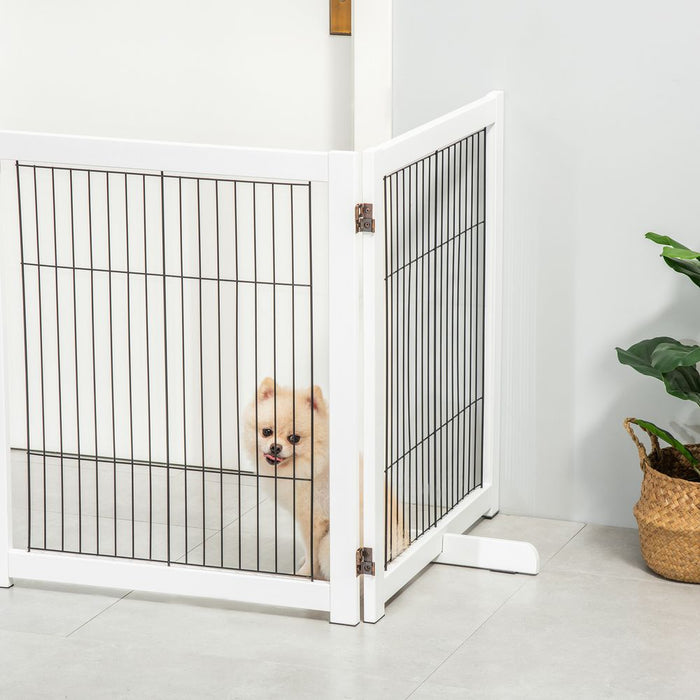 PawHut Freestanding Pet Gate Safety Barrier 4 Pannel with Support Feet White