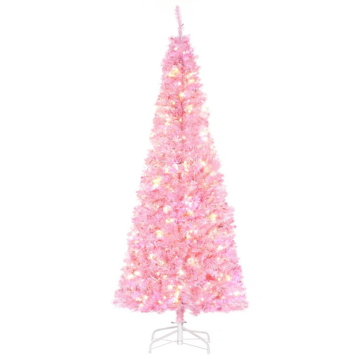 6FT Pre-lit Pink Artificial Christmas Tree - 300 LED Lights - Flame Retardant PVC - Easy Assembly - Metal Base Included