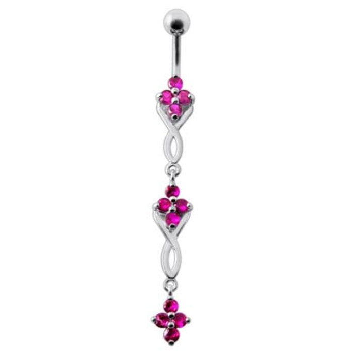 Fancy Jeweled Dangling SS Bar Navel Ring Body Jewelry