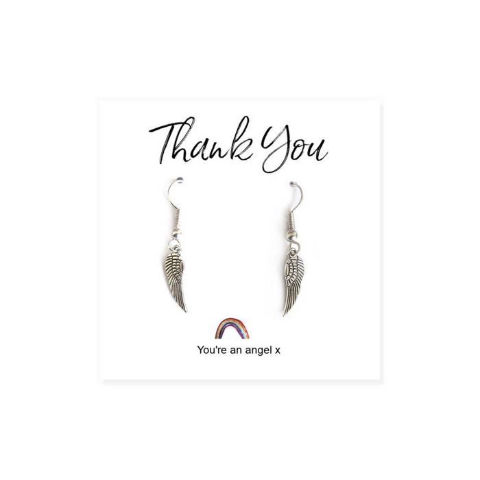 Angel Wing Earrings on Rainbow Thank You Card