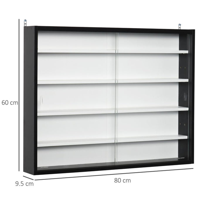 Premium 5-Tier Wall Display Shelf Unit - Glass Doors - Black/White - High Quality