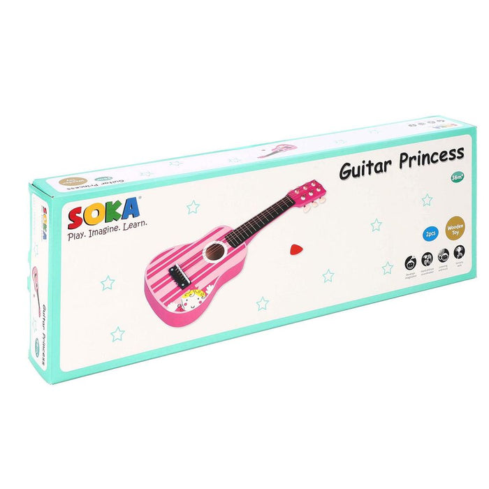 SOKA Wooden Pink Striped Guitar - Pretend Play Music Toy for Children - Ages 3+. High-Quality & Interactive Gift for Kids!