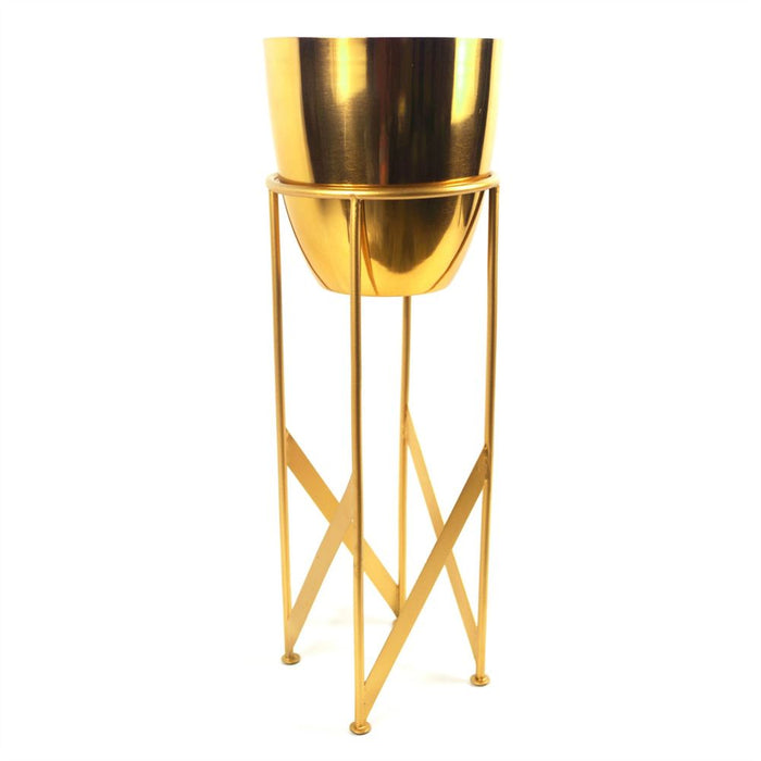 55cm Gold Planter with Matching Stand - Premium Quality Metal Plant Stand for Indoor Use - Variety of Colors Available