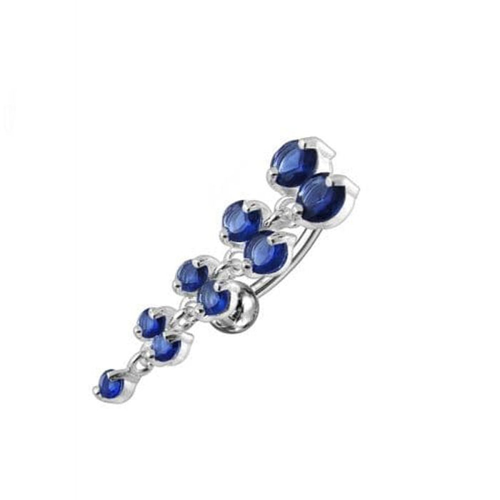 Jeweled Fancy Reverse Silver Dangling Curved Bar Belly Ring