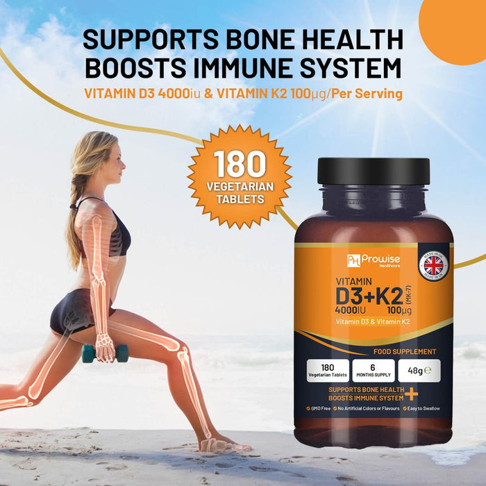 High Potency Vitamin D3 & K2 MK7 4000IU/100μg 180 Tablets for Immune Support, Bone Health | Prowise