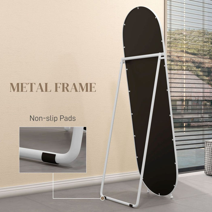 HOMCOM Oval Full Length Mirror with Metal Frame Hanging or Leaning White