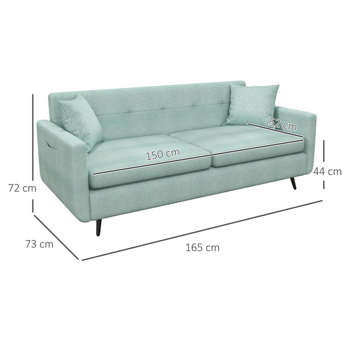 HOMCOM 2 Seater Sofa 165cm Modern Fabric Couch with Wood Legs and Pockets Blue