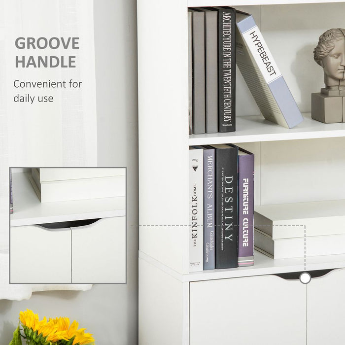 White Wooden Bookcase - 2 Doors, 4 Shelves - Storage Cabinet - Versatile Display Unit - High Quality & Sturdy