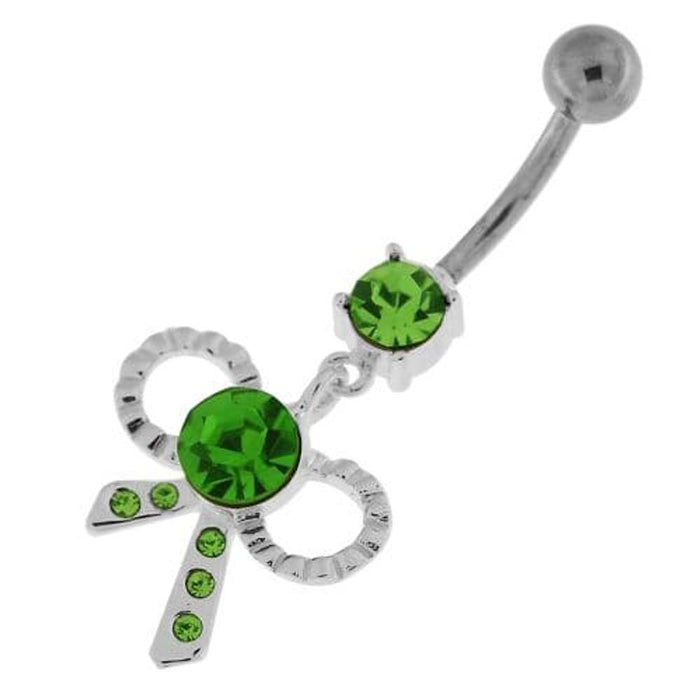 Simple Jeweled Tie Bow Silver Belly Button Ring