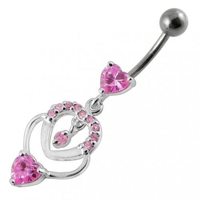 Fancy  Multi Heart Dangling Curved Belly Body Jewelry Ring