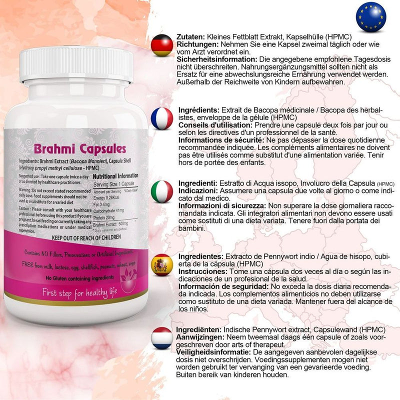 Brahmi Capsule - High-Quality Ayurvedic Brain Booster for Sharper Thinking, Memory & Learning. All-Natural Stress Reliever.