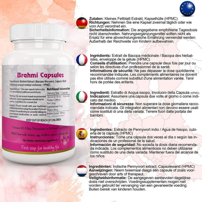 Brahmi Capsule - High-Quality Ayurvedic Brain Booster for Sharper Thinking, Memory & Learning. All-Natural Stress Reliever.