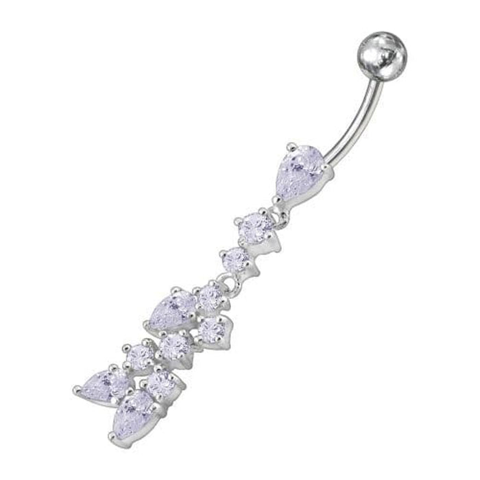 Fancy Dangling Multi Stone Studded SS Curved Belly Ring