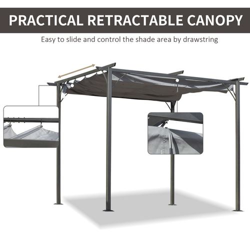 3x3 m Metal Pergola Gazebo Awning Retractable Canopy Grey 3x3m