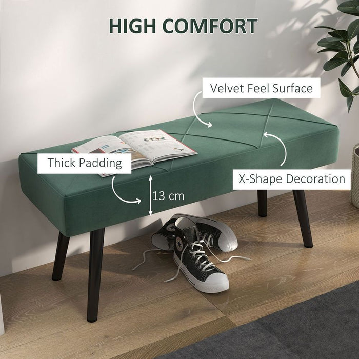 HOMCOM End of Bed Bench, Upholstered Hallway Bedroom, Steel Legs, Green