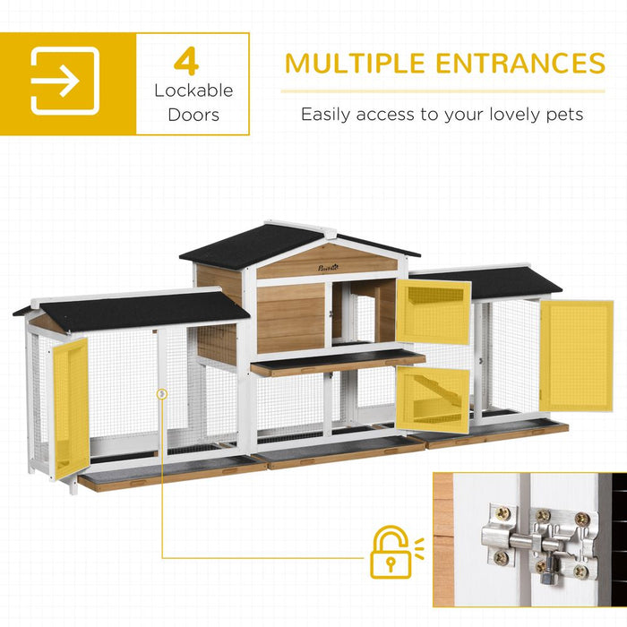 PawHut Large Rabbit Hutch Outdoor, 2-Tier Guinea Pig Hutch, Wooden Bunny Run, Small Animal House with Double Side Run Boxes, No-leak Plastic Tray, Ramp, 230 x 53 x 93.5cm