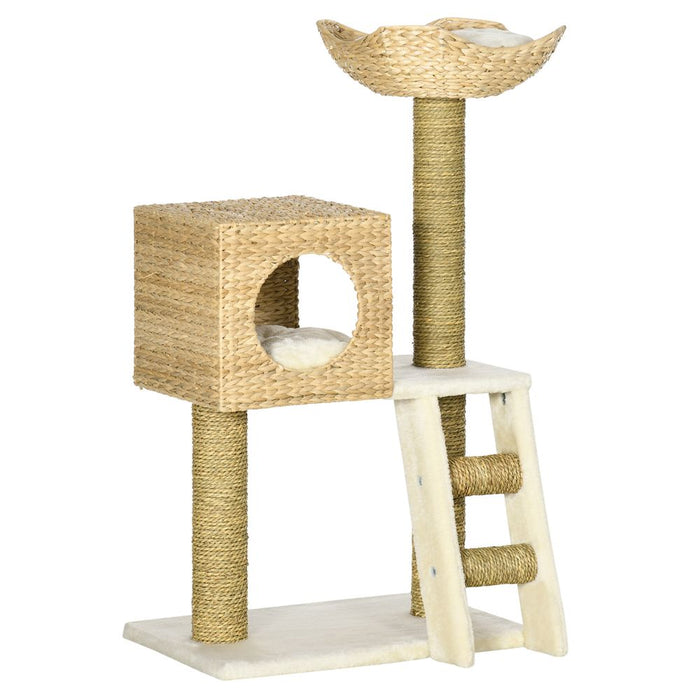 PawHut Cat Tree Kitten Tower - Cattail Weave, Scratching Posts, Bed, House