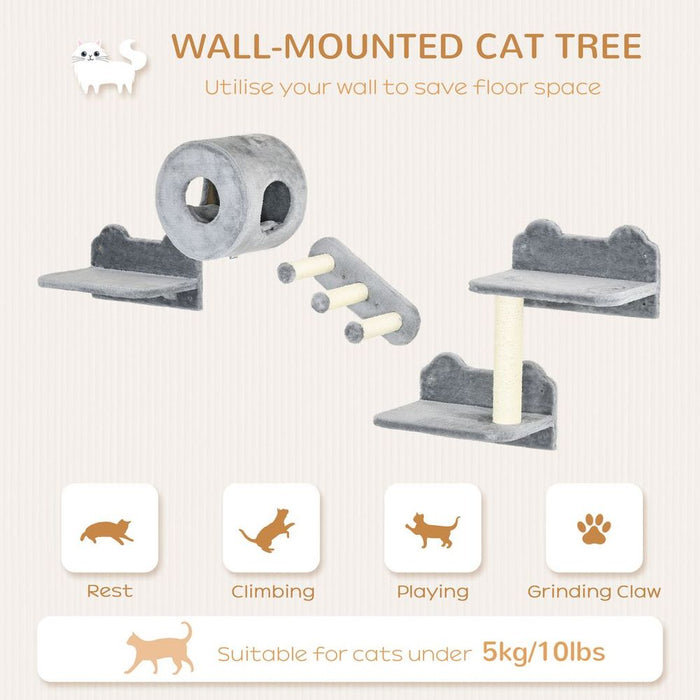 Premium Wall-Mounted Cat Tree - Platforms, Steps, Perch, Cat House - Grey