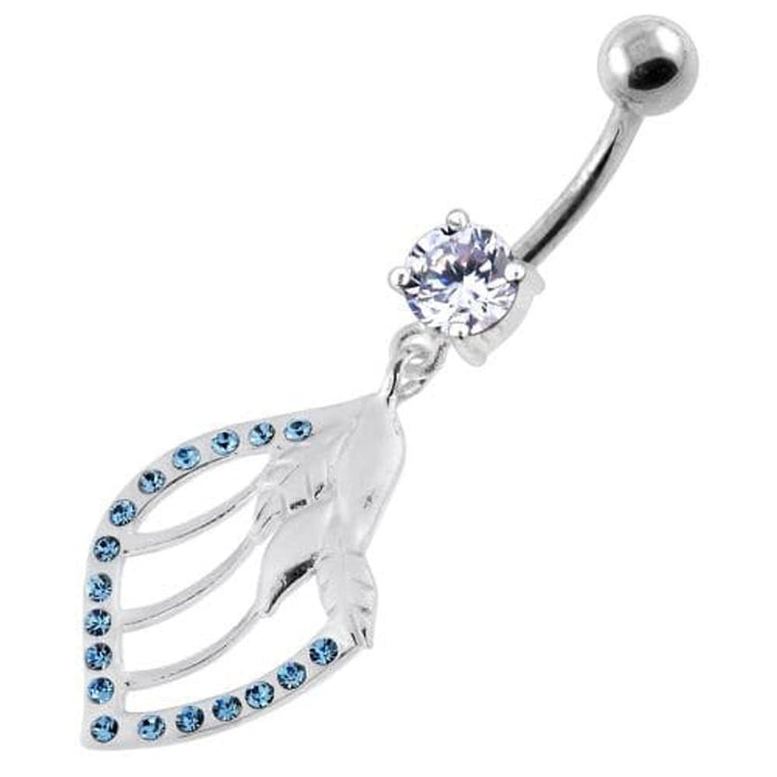 Jeweled Floral Shell 925 Sterling Silver Navel Bar