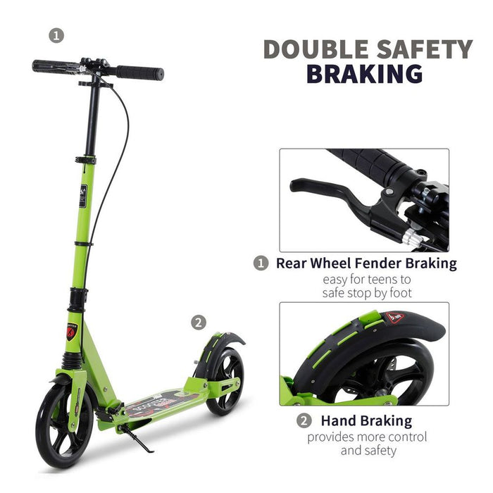 HOMCOM Teens Adult Kick Scooter Fold Adjust 14+ w/ Dual Brake System