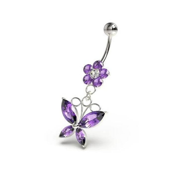 Flower with Dangling butterfly Navel Belly Piercing