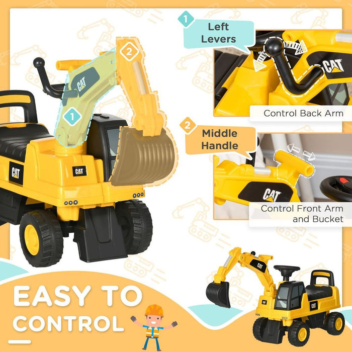 HOMCOM CAT Ride-On Digger w/ Controllable Shovel | Ages 1-3 | Safe & Storage Compartment