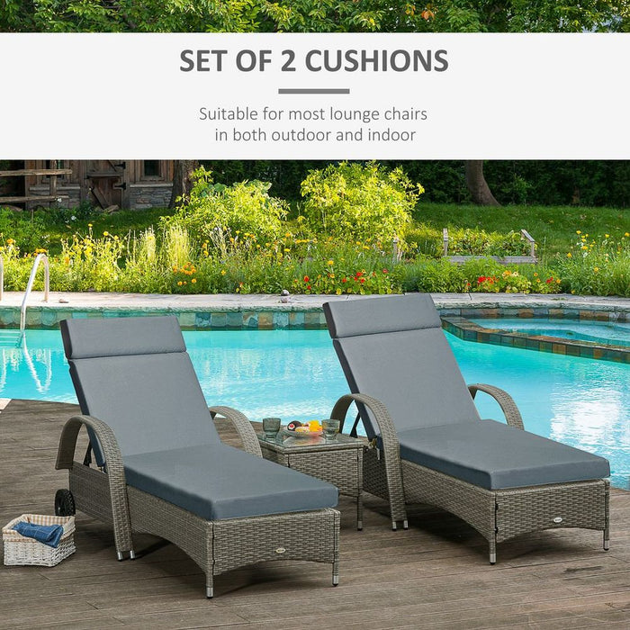 Set of 2 Lounger Cushions Deep Seat Patio Cushions with Ties Dark Grey