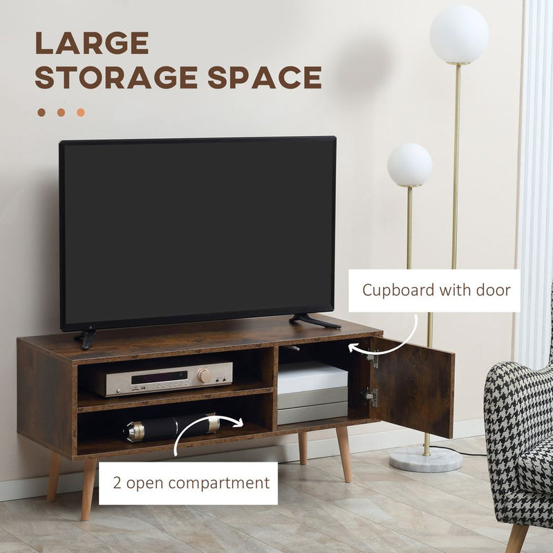 HOMCOM TV Unit Cabinet for TVs up to 55", TV Stand with 2 Storage Shelves and Cupboard for Living Room, Bedroom, Brown