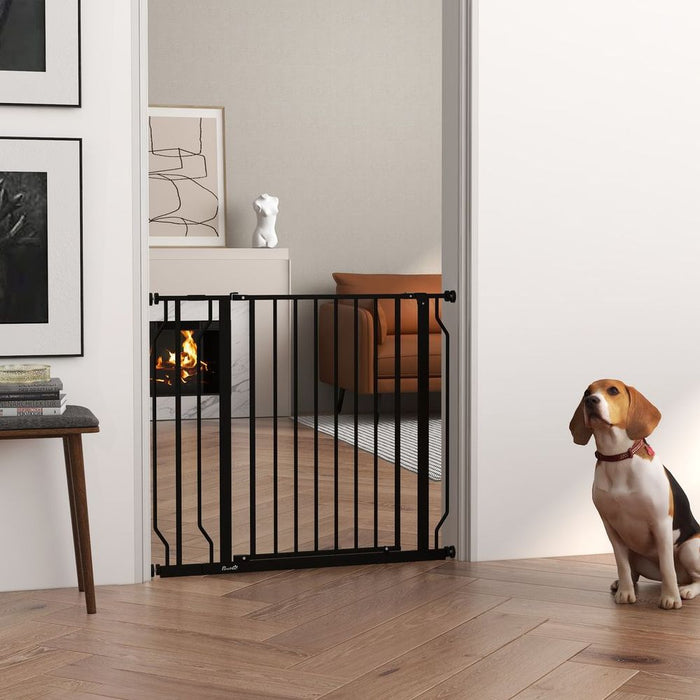 Premium PawHut Dog Gate: 75-95cm Width, Pressure Fit, Durable Steel, Black