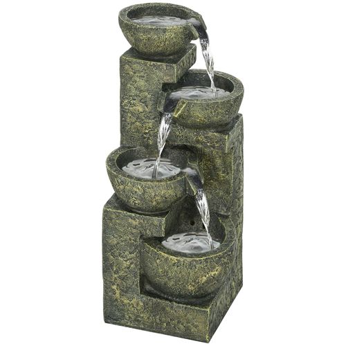 Outsunny Garden Water Feature with Adjustable Flow, 4-Tier Stone Look Bowls