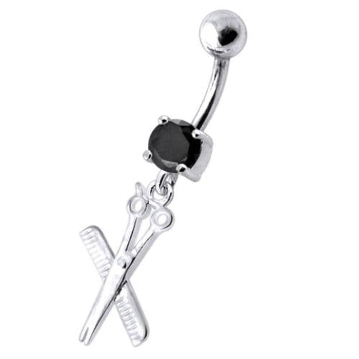 Jeweled Scissor and comb Dangling Belly Ring