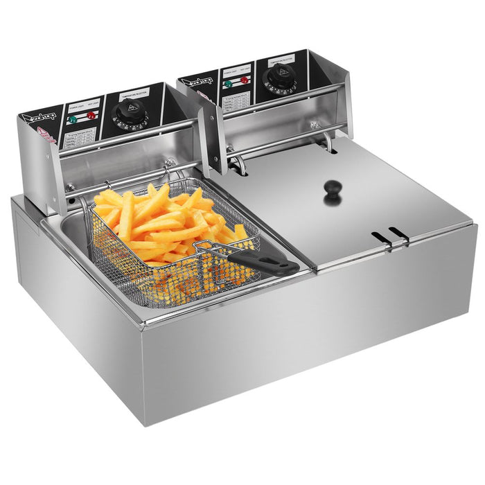 ZOKOP EH82 2500W 220-240V 12.7QT/12L Stainless Steel Double Cylinder Electric Fryer UK Plug