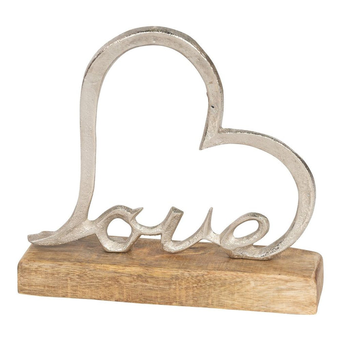 Silver Metal Love Heart on Wooden Base - Elegant Home Decor