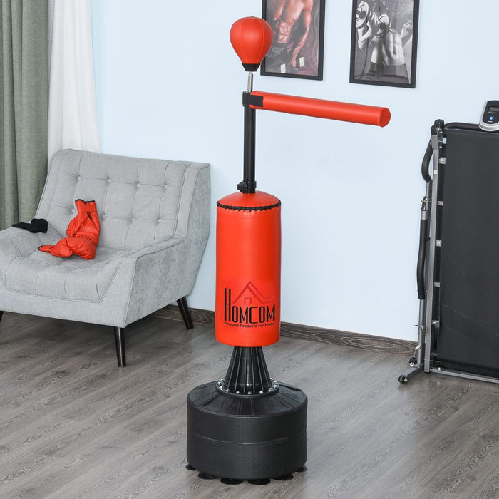 HOMCOM 155-205cm 3-IN-1 Freestanding Boxing Punch Bag Stand with Rotating Flexible Arm, Speed Ball, Waterable Base