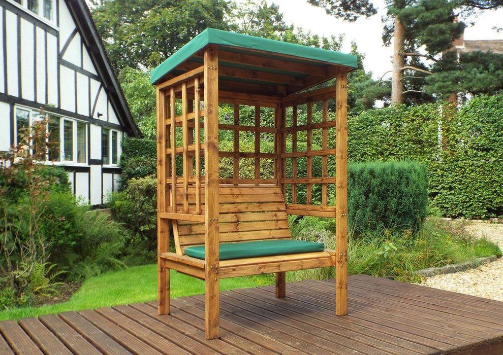 Bramham Two Seat Arbour Green - Handcrafted British Arbour with Waterproof Cover. Rustproof & Rot Free. 10 Year Guarantee.