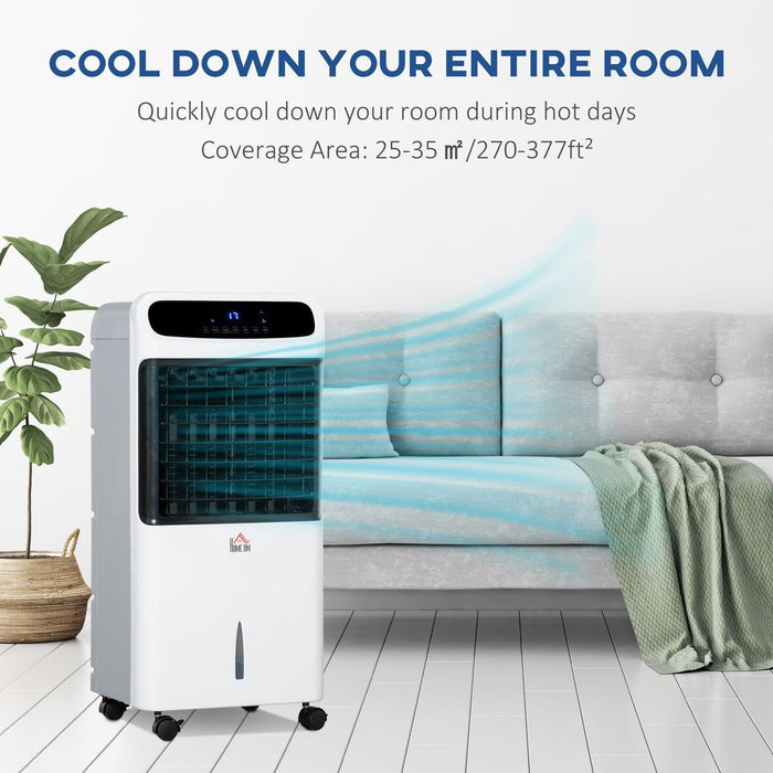 HOMCOM Mobile Air Cooler, 12L Tank Evaporative Ice Cooling Fan Water Conditioner Humidifier Unit with 3 Modes, 3 Speed, Remote, Timer, Oscillating for Home Bedroom