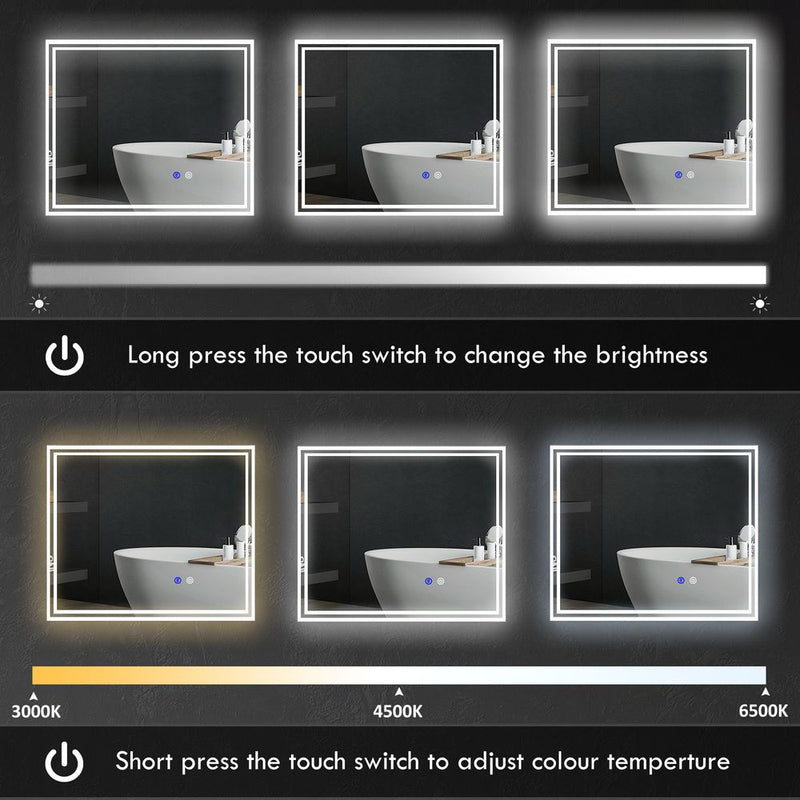 kleankin Dimmable Bathroom Mirror with LED Lights, 3 Colours, Defogging Film