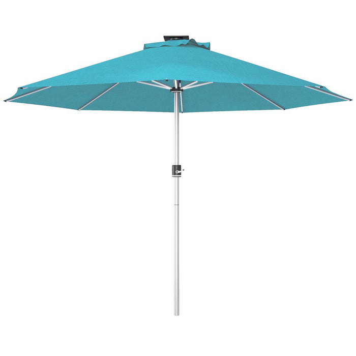 Premium Solar Patio Umbrella w/ Lights - Outdoor Garden, Aluminum, Blue