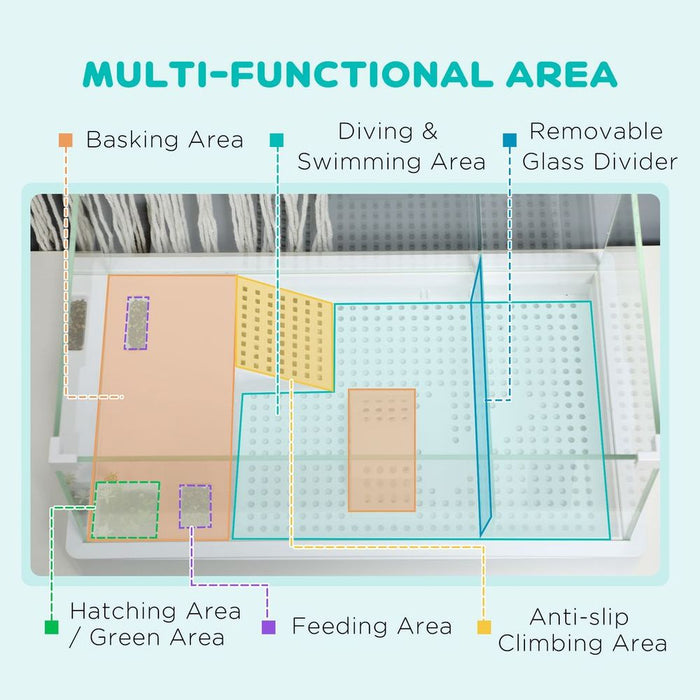 Premium Glass Turtle Tank - Basking Platform, Reptile Habitat - Ideal for Turtles to Thrive - Easy to Clean & Escape-Proof
