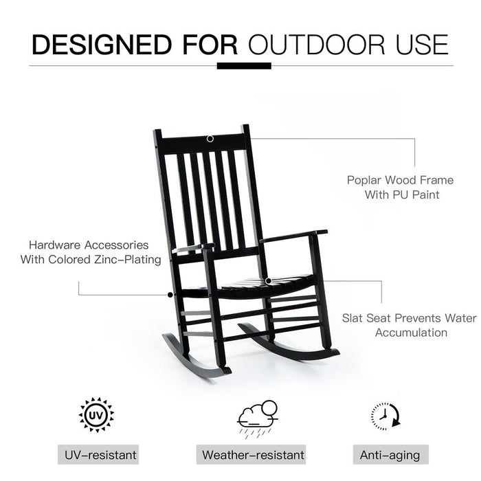 Outsunny Porch Rocking Chair, Poplar Wood, 69Wx86Dx115H cm-Black