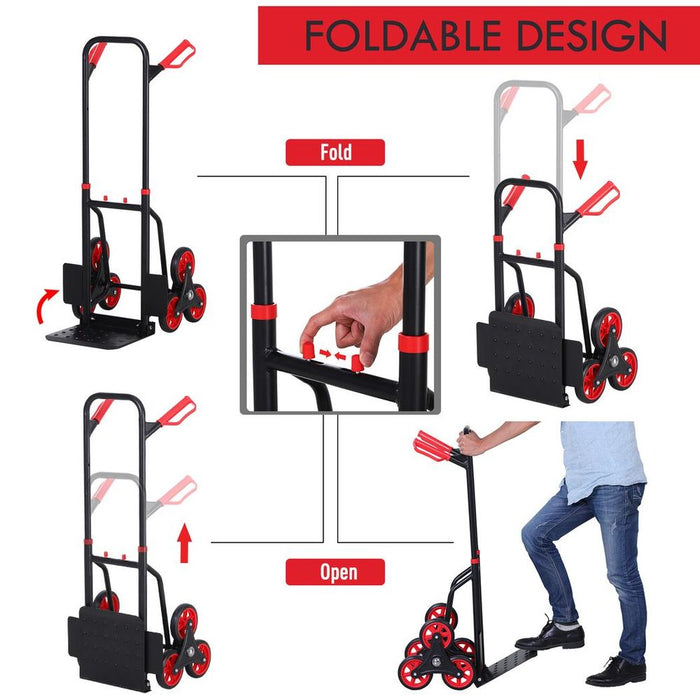 DURHAND Climbing Stairs Trolley Hand Trucks 6-Wheels Foldable Load Cart Steel