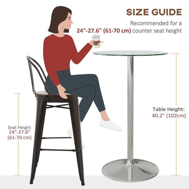 HOMCOM Round Bar Table for 2 People, High Pub Table with Tempered Glass Top