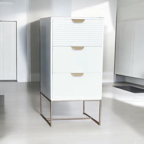 64CM WHITE WOODEN 3 DRAWER BEDSIDE TABLE